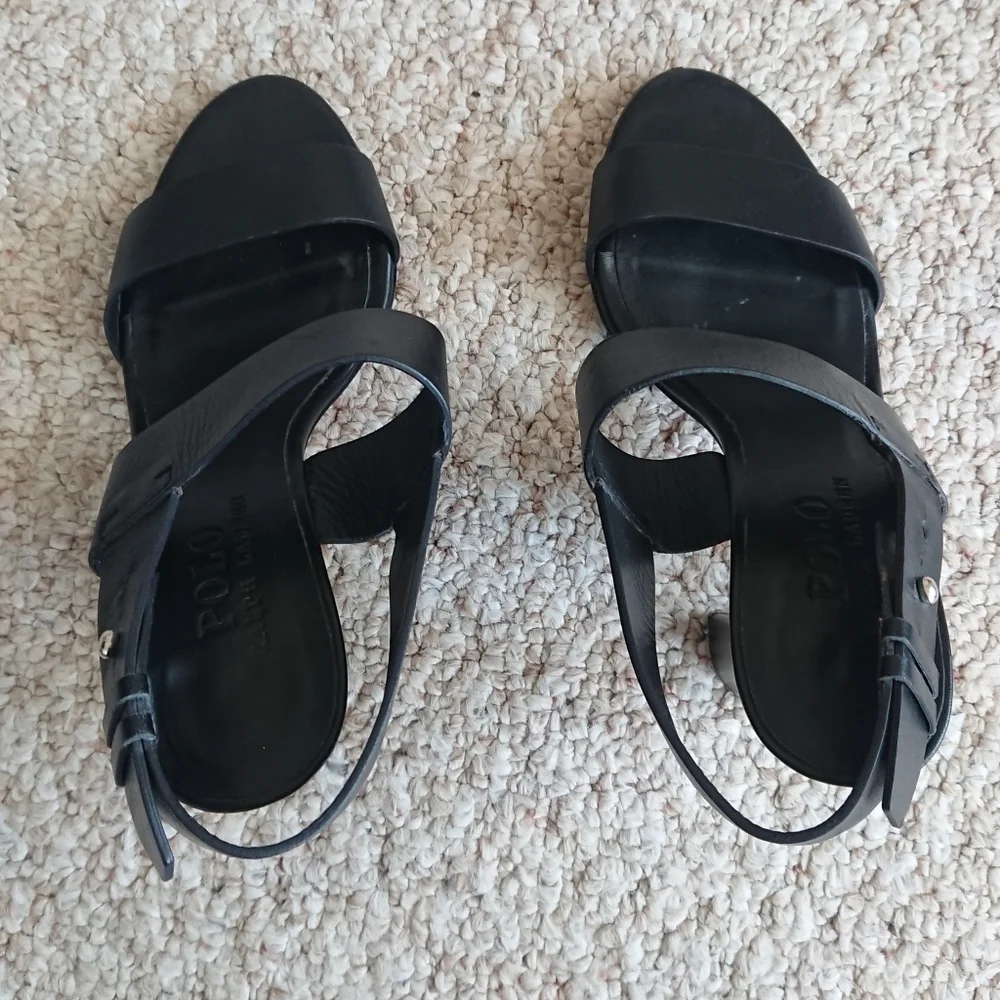 Polo Ralph Lauren Black Strappy full grain leather Sandals size 6.5